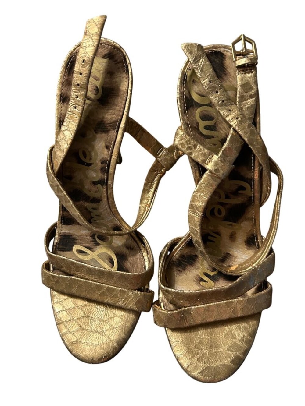 Sam Edelman Gold Metallic Crisscross Ankle Strap Heeled Sandals Size 8M